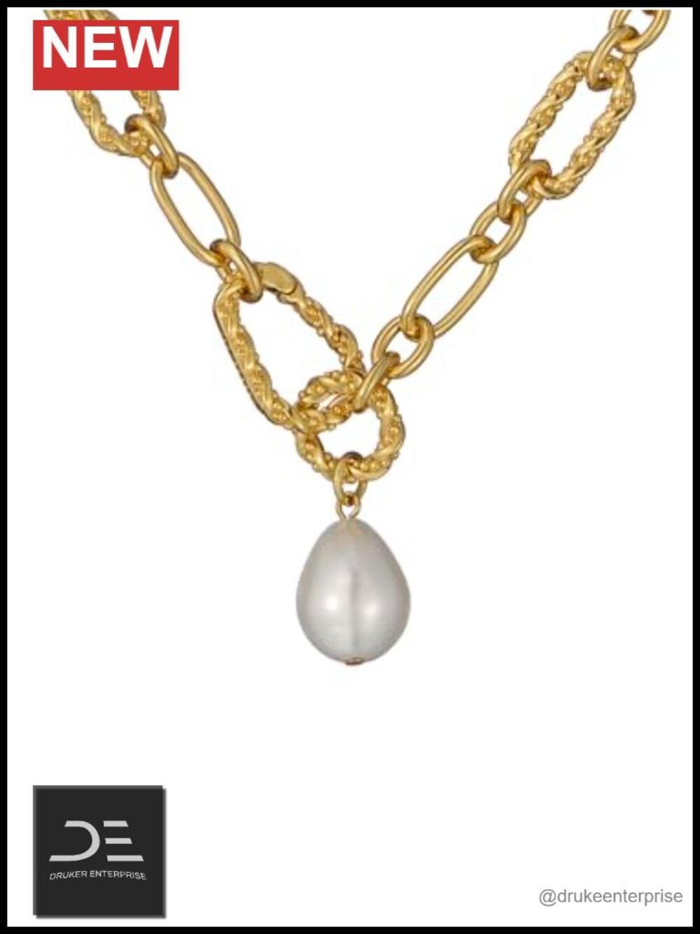 Faux Baroque Pearl Pendant Necklace Gold Plated Twisted Chain